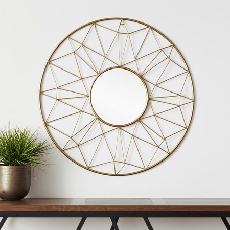 Homeroots 32" Gold Metal Round Accent Mirror 574028