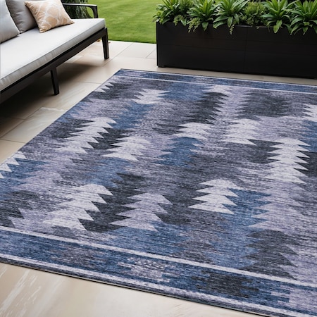 Homeroots 5' X 8' Navy Blue And Sky Blue Southwestern Washable Indoor Outdoor Area Rug 587333