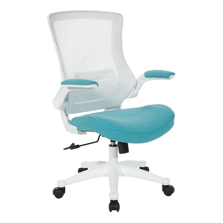 Office Star Products Ventilated Seating White Screen Back Manager's Chair, Linen Turquoise EM60926WH-F28