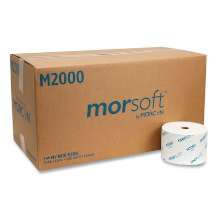 Morcon Small Core Bath Tissue, Septic Safe, 1-Ply, White, 2,000 Sheets/Roll, 24PK M2000