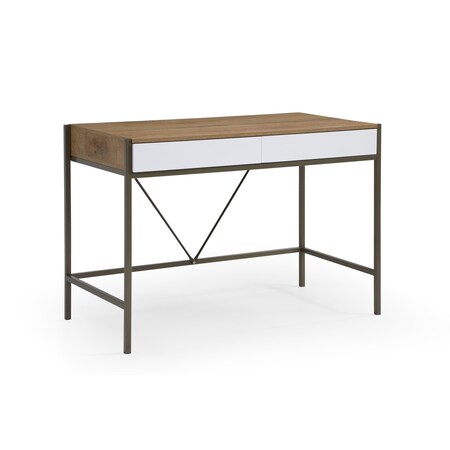 Homeroots 43" Natural and Bronze Writing Desk With Two Drawers 543782