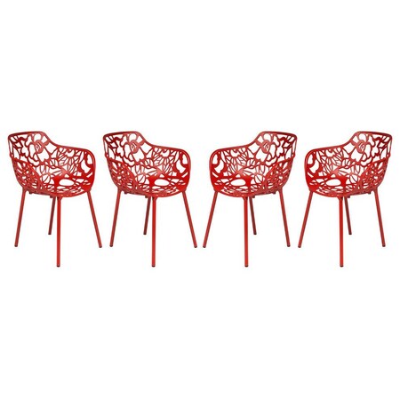 Leisuremod Modern Devon Aluminum Armchair, Red, 4PK DCA23R4