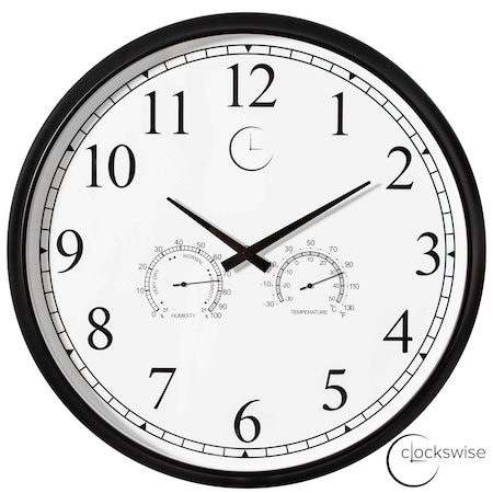 Clockswise 18-inch Large Outdoor Wall Clock Thermometer Combo, Waterproof Hygrometer Silent Battery QI004732