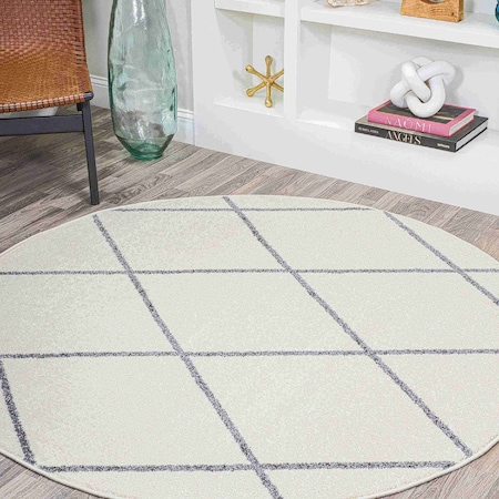 Jonathan Y Cole Minimalist Diamond Trellis White/Gray 5 ft Round Area Rug SEU102K-5R