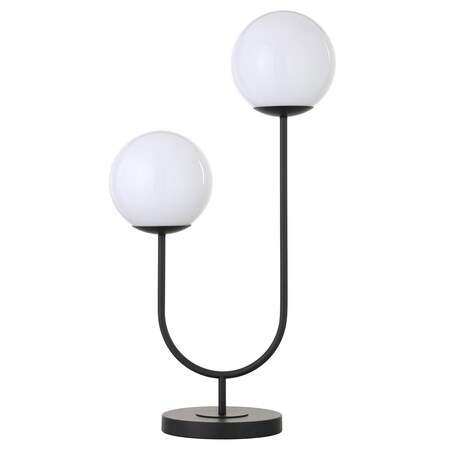 Homeroots 28" Black Metal Two Light Novelty Globe Table Lamp With White Globe Shade 546102