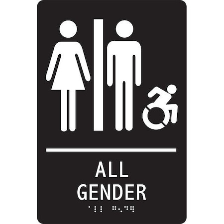 Accuform ADA Braile Restroom Sign, 9 in x 6 in PAD114BK