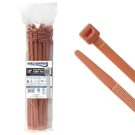 Kable Kontrol Color Cable Zip Ties, 14 in L, Orange, Nylon 6-6, 120 lb Strength, 100 PK CT-14-120-ORANGE