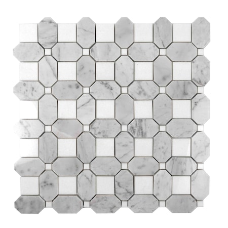 Apollo Tile Gray 12x12 Thassos, Bianco Carrara Marble Polished Floor and Wall Mosaic Tile 5.17 sqft/case, 5PK APLDC88S10A