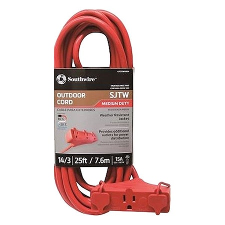 Southwire ExtensionCord, 25ft, Red, 14AWG, Round 4217SW8804