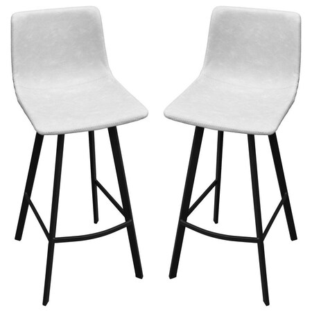 Leisuremod Elland Upholstered Leather Bar Stool With Iron Legs & Footrest, Light Grey, 2PK ES29LGR2