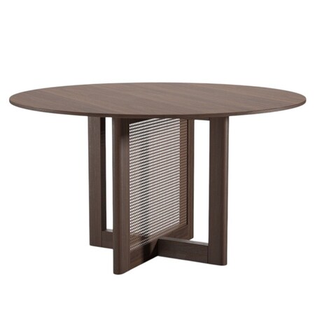 Homeroots 52" Brown Solid Wood and Rattan Cross Leg Base Round Top Dining Table 712198