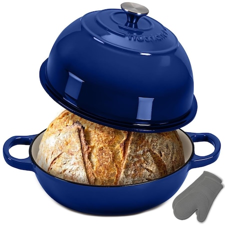 Nutrichef 10.2 in Enameled Cast Iron Bread Oven, Dome-Shaped Sourdough Baking Pan with Handles & Silicone NCCIERD6BL