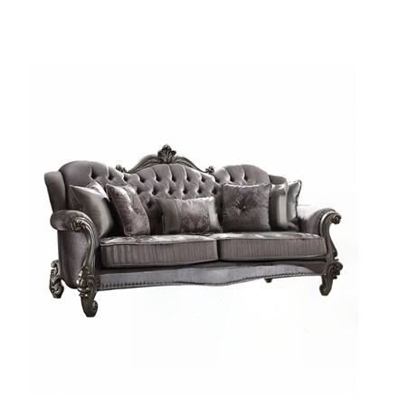 Homeroots 45" Platinum Velvet Floral Sofa And Toss Pillows 348645
