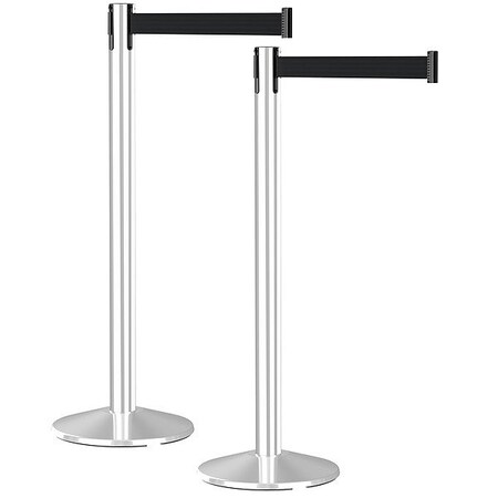 Retracta-Belt Prime Belt Barrier System, 40" H, 10 ft L, Black P100PS1-BK-2PK