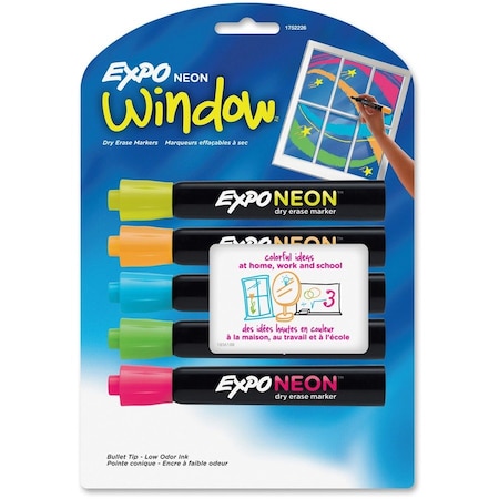 Expo Neon Windows Dry Erase Marker, Broad Bullet Tip, Assorted Colors, PK5 1752226