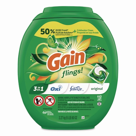 Gain Flings Detergent Pods, Original, 112 Pods, 80 oz Tub 02446