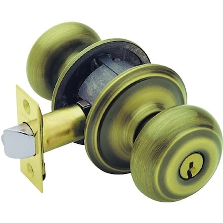 Schlage Georgian Series F51A GEO609KA4 Keyed Entry Knob, BrassZinc, Antique Brass F51A GE0609KA4