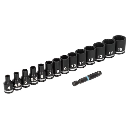 Spyder 15pc 1/4in Drive Standard Impact Socket Set, MM 19714
