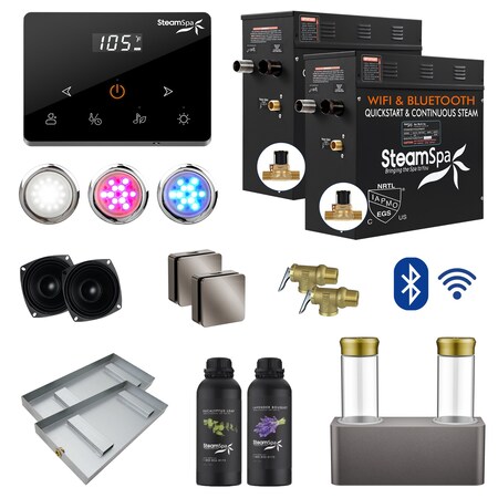Steamspa 18KW Steam Bath Generator, Wireless Remote, BLUETOOTH, WIFI, Dual Aroma Pump, Brushed Nickel BKWS1800BN-ADP