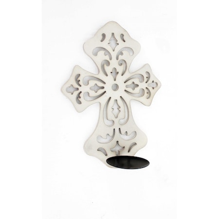Homeroots 11" White Floral Solid Wood Wall Sconce Candle Holder 274562