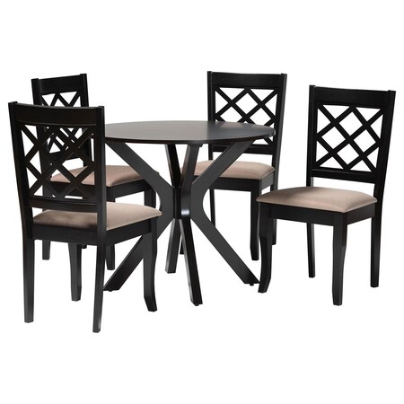 Baxton Studio Jana Modern Sand Fabric and Espresso Brown Wood 5-Piece Dining Set 256-9725-10892-ZORO