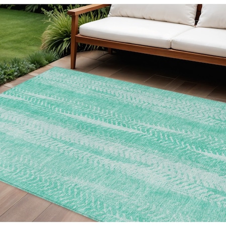 Homeroots 9' X 12' Aqua Teal Blue And Ivory Botanical Leaves Washable Indoor Outdoor Area Rug 581964