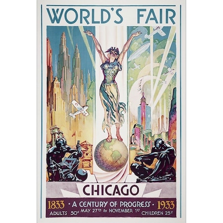 Homeroots 36" x 54" Vintage 1933 Chicago Worlds Fair Wall Art 394365