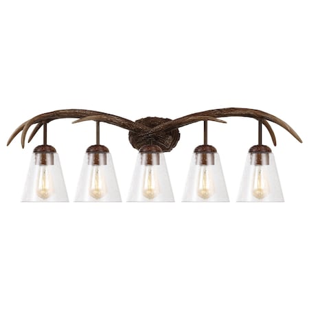 Jonathan Y Wyatt 37.75" 5-Light Southwestern Bohemian Resin/Seeded Glass Faux Antler LED Vanity Light, Brown Woo JYL6316A