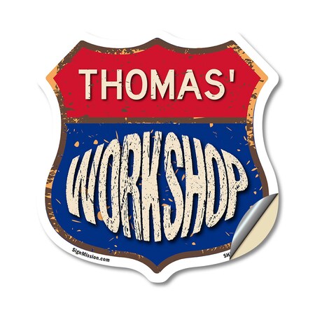 Signmission Thomas's Workshop, 18 Inch X 18 Inch, Vinyl Decal SHI-D-18-489-THOMAS