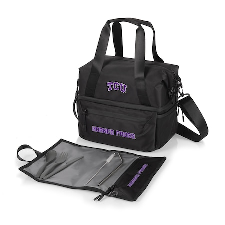 Picnic Time Family Of Brands NCAA TCU Horned Frogs Tarana Lunch Bag Cooler with Utensils made from Recycled Material 515-01-179-844-0