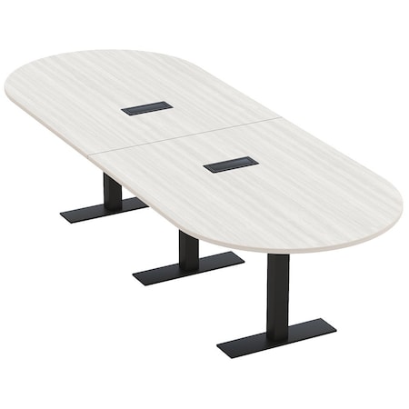 Skutchi Designs 10 Person Conference Table With Power Unit | 10' Racetrack Table | Harmony Series HAR-RAC-48X120-T.BK-WA7976-EBLK