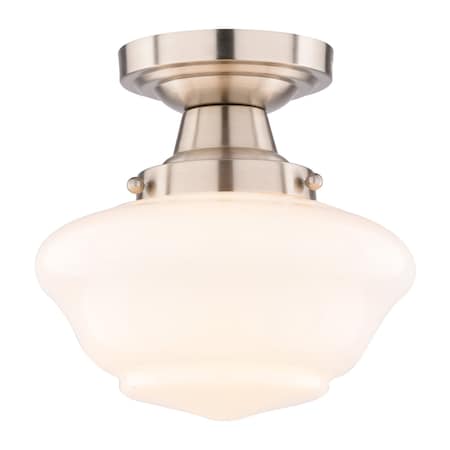 Vaxcel Eastgate 8.75-in Satin Nickel Schoolhouse Semi-Flush Ceiling Light with Frosted Opal Glass C0351