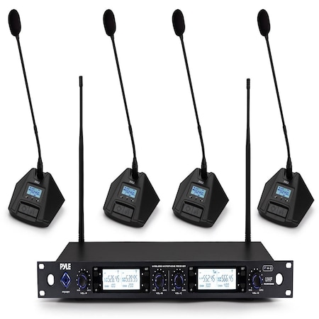 Pyle Wireless Microphone System with 4-Channel Mic Receiver PDWM4800C