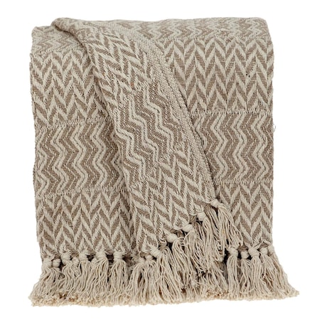 Homeroots Multi Beige Herringbone Woven Handloom Throw 476217