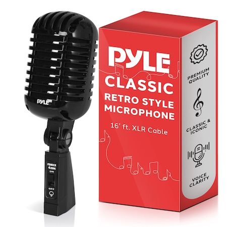 Pyle Pyle Classic Retro Dynamic Vocal Microphone - Vintage Style, Unidirectional Cardioid Mic with XLR PDMICR42BK