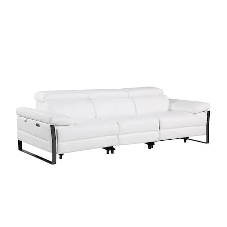 Homeroots 103" White Top Grain Leather Reclining Metal USB Sofa 720328
