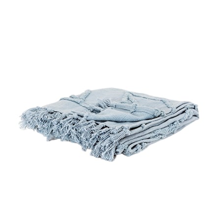 Homeroots 50" X 60" Light Blue Cotton Woven Throw Blanket with Tassels And Fringe 518837