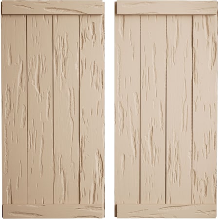 Ekena Millwork Rustic Four Board Joined Board-n-Batten Pecky Cypress Faux Wood Shutters w/End Batten, 22"W x 68"H SHUBJE22X68PCPR
