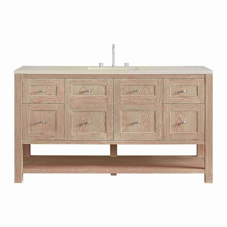 James Martin Vanities Breckenridge 60" Single Vanity, Whitewashed Oak, w/ 3 CM Siberian Silestone Top 330-V60S-WWO-3SFR