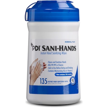 Pdi Sani-Hands ALC Disinfectant Hand Wipe, 6 x 7-1/2"., 135 Wipes P13472