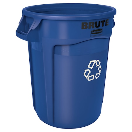 Rubbermaid Commercial 32 gal Round Recycling Bin, Open Top, Blue, Polyethylene, 1 Openings FG263273BLUE