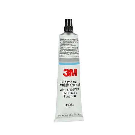 3M Plastic/Emblem Adhesive, 5 oz, Tube, Clear, Synthetic Elastomer Base, Begins to Harden in 5 min, 6PK 08061