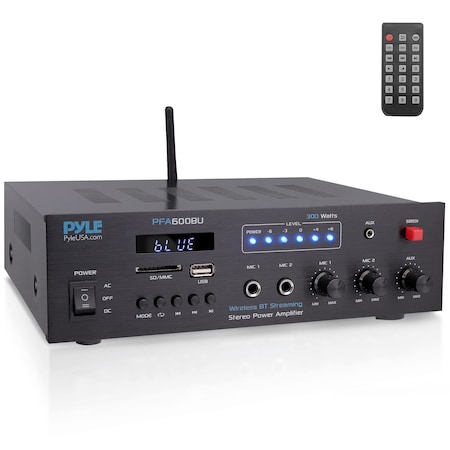 Pyle Pyle 300W Bluetooth Karaoke Amplifier, 2-Channel PA System, FM Radio, USB/SD, AUX, 2 Mic Inputs PFA600BU