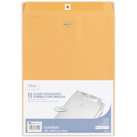 Mead Clasp Envelopes, Office Pak, 10in , PK 15 76022