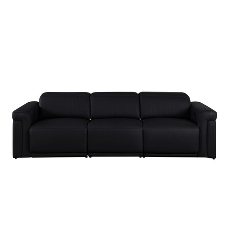Homeroots 100" Black Top Grain Leather Reclining Metal USB Sofa 720357