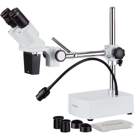 Amscope 10X-20X Compact Fixed-Lens Stereo Boom-Arm Microscope With Gooseneck LED Light SE400-Z