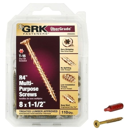 Grk Fasteners Deck Screw, #8 x 1-1/2 in, Steel, Flat Head, Torx Drive 96085