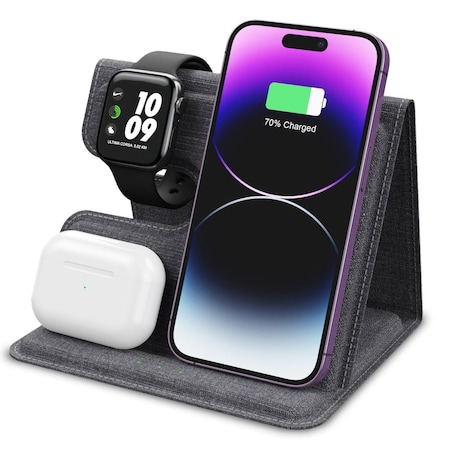 Alpha Digital 3-1 Wireless Charger- 18W, SmartPhone, Earbuds, SmartWatch - Gray 17AIR