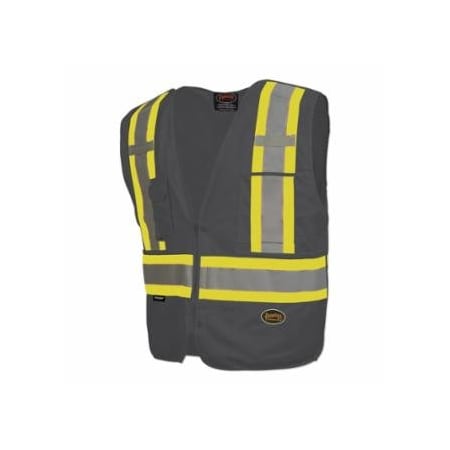Pioneer 6935AU/6936AU/6937AU HV Zip-Up Snap Break Away Safety Vest, 2X-Large, Black 852-V1021170U-2XL