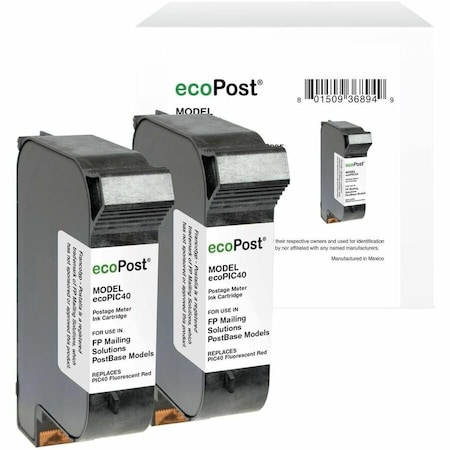 Cig ecoPost Non-OEM New Postage Meter Fluorescent Red Ink Cartridge for FP Mailing Solutions PIC40, 2PK ECOPIC40